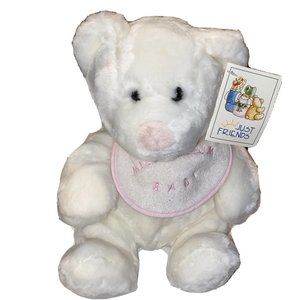 Just Friends Millennium Baby Plush Bear Soft White Pink Bib W/Tag